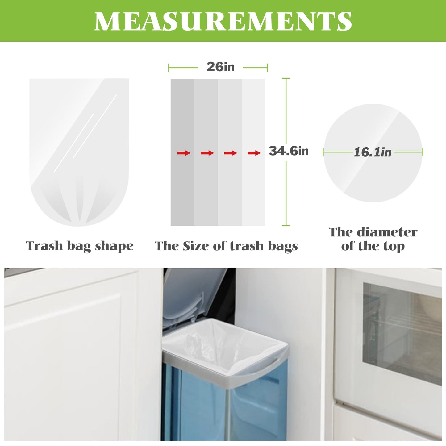 18 Gallon 100 Counts Tall Kitchen Trash Bags,Fit 15,16,18,20Gal,Garbage Bags by Teivio, Unscented,Bin Liners, Plastic Bags for home,for Bathroom,Office,Industrial,Clear