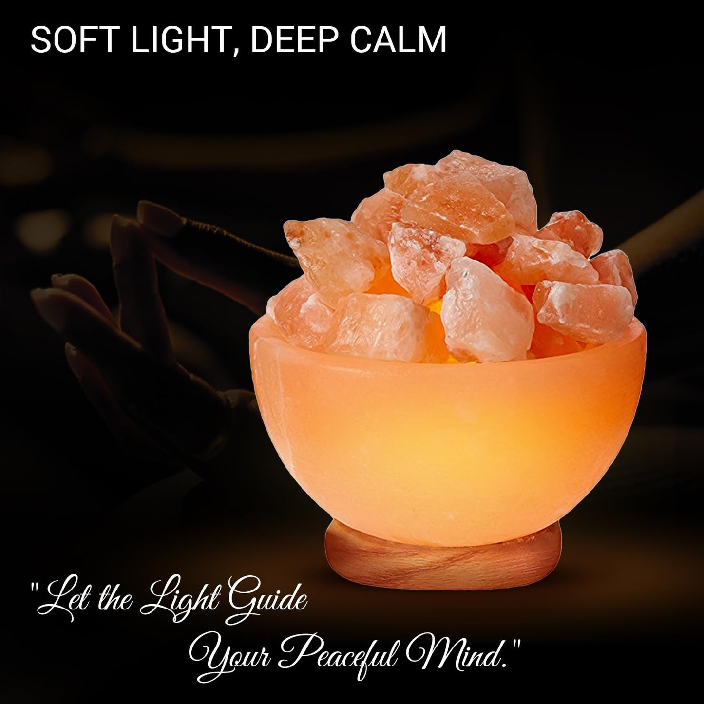 Himalayan Glow Natural Pink Salt Bowl Night Lamp with Crystal Chunks | Hand-Carved Himalayan Salt Lamp for Air Purification and Calming Ambiance