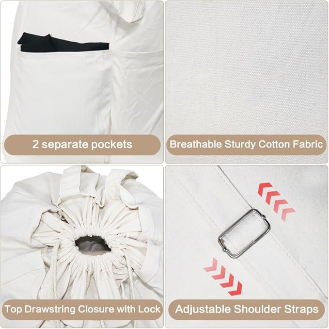 Pack of 2, 100% Breathable Cotton Canvas Laundry Backpack
