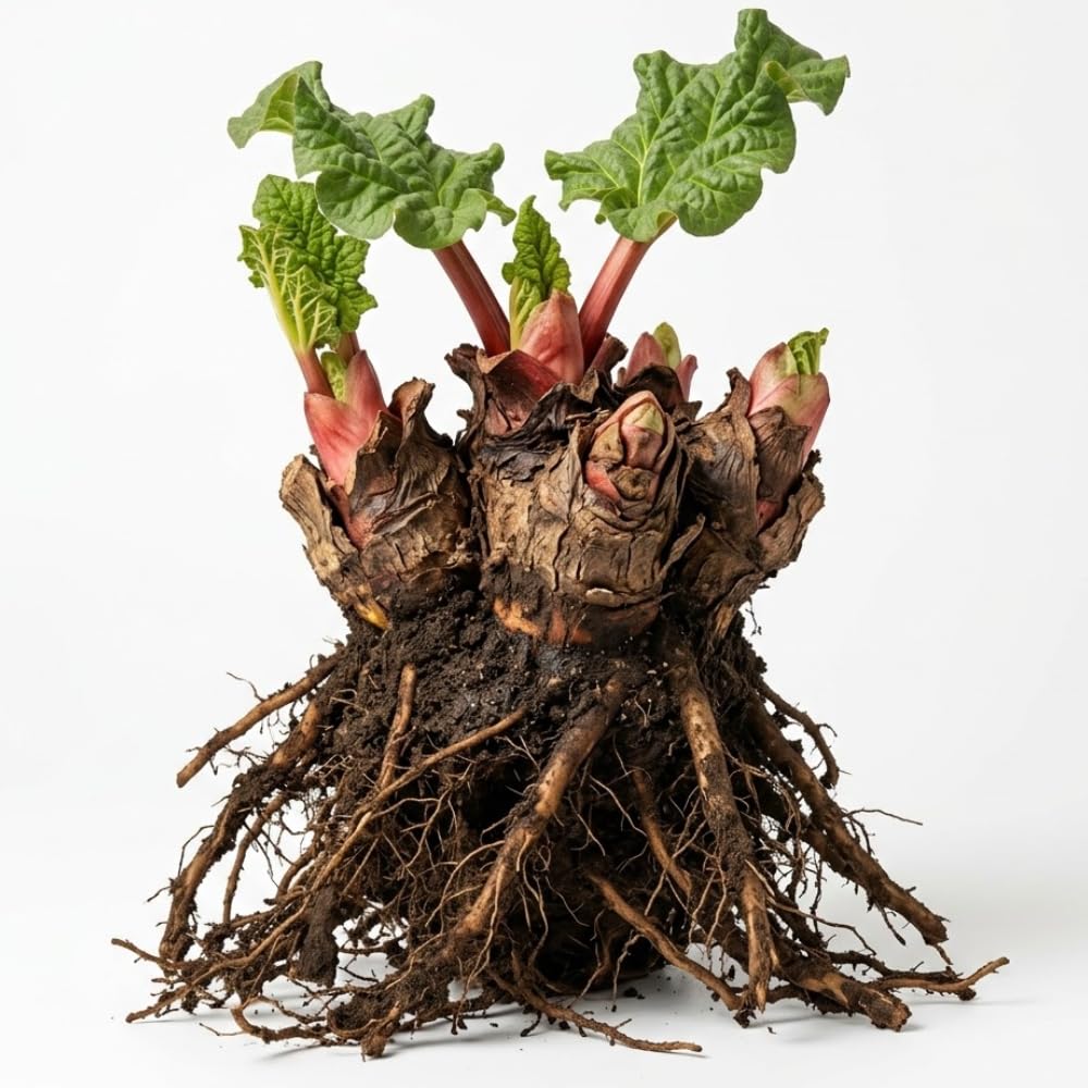 Rhubarb Plants Root for Planting, Hardy & Sweet Red Cherry Rhubarb, Large Crown 6–7 Inch, Easy to Grow for Beginners, Fast- Growing Perennial