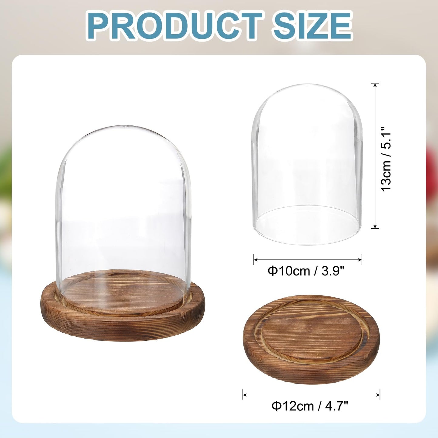 uxcell Glass Cloche Display Dome, 5.1" x 3.9" Glass Dome Display Case, Wood