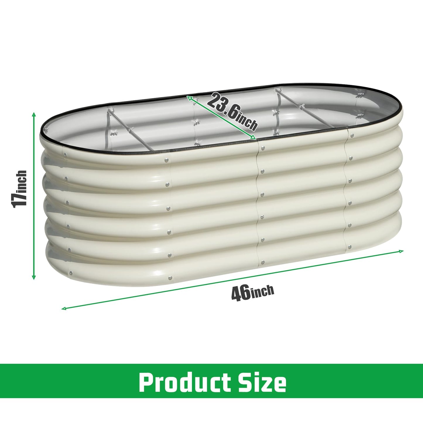 SnugNiture 4x2x1.5ft Raised Garden Bed Outdoor, 17" Tall Galvanized Metal Planter Box, Oval Raised Garden Bed Kit for Planting Vegetables Plants Fruits, Beige White