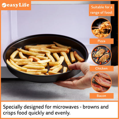 Easylife Microwave Chip Pan, 25cm Non-Stick Microwave Dish for Oven Chips, Omelettes, Bacon and Pizza, Microwave Cookware, Dishwasher Safe | Black