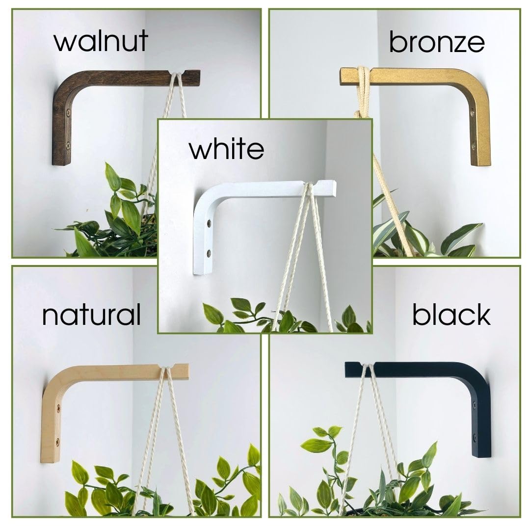 EvenWood 2-Piece Set of Plant Hooks for Wall 6 Inch - Mounted Wooden Plant Hook - Indoor and Outdoor Bracket Plant Hanger for Planters, Lanterns, Bird Feeders, Patio Decorations (Walnut)