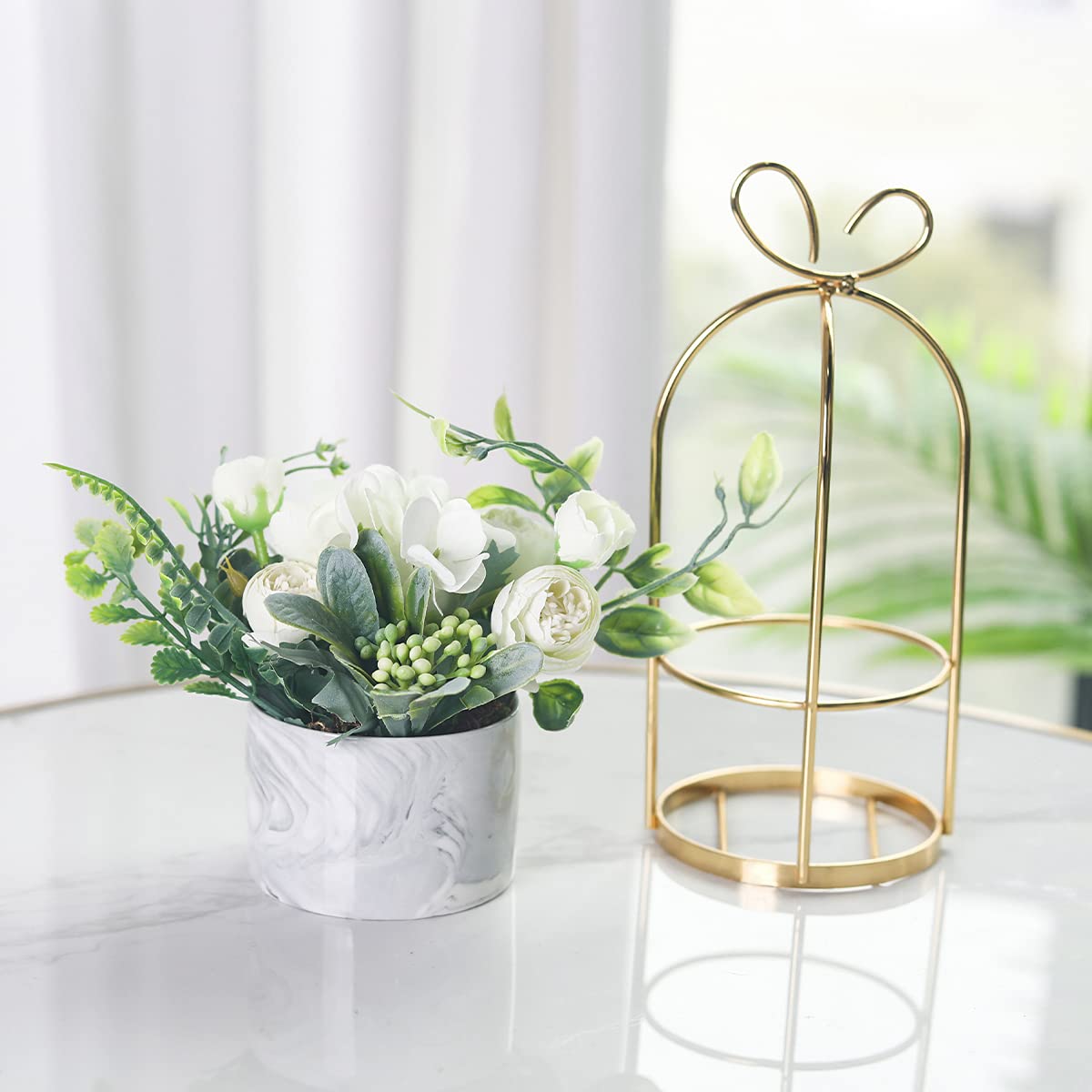 Hobyhoon Artificial Silk Flowers with Vase Fake Hydrangea & Chrysanthemum Floral Arrangement for Home Wedding Decor, Table Centerpiece, Living Room Desk Decoration
