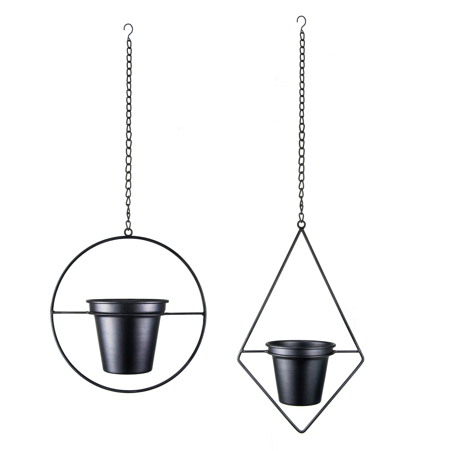 Metal Hanging Planters, Modern Plant Hanger with 5 inch Pot, Set of 4 Black Plant Holder, Small Wall and Ceiling Planter for Indoor Plants, Home Décor