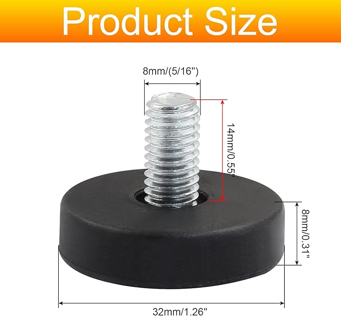 20Pcs 5/16" Thread Adjustable Furniture Levelers, M8 Stainless Steel Screw in