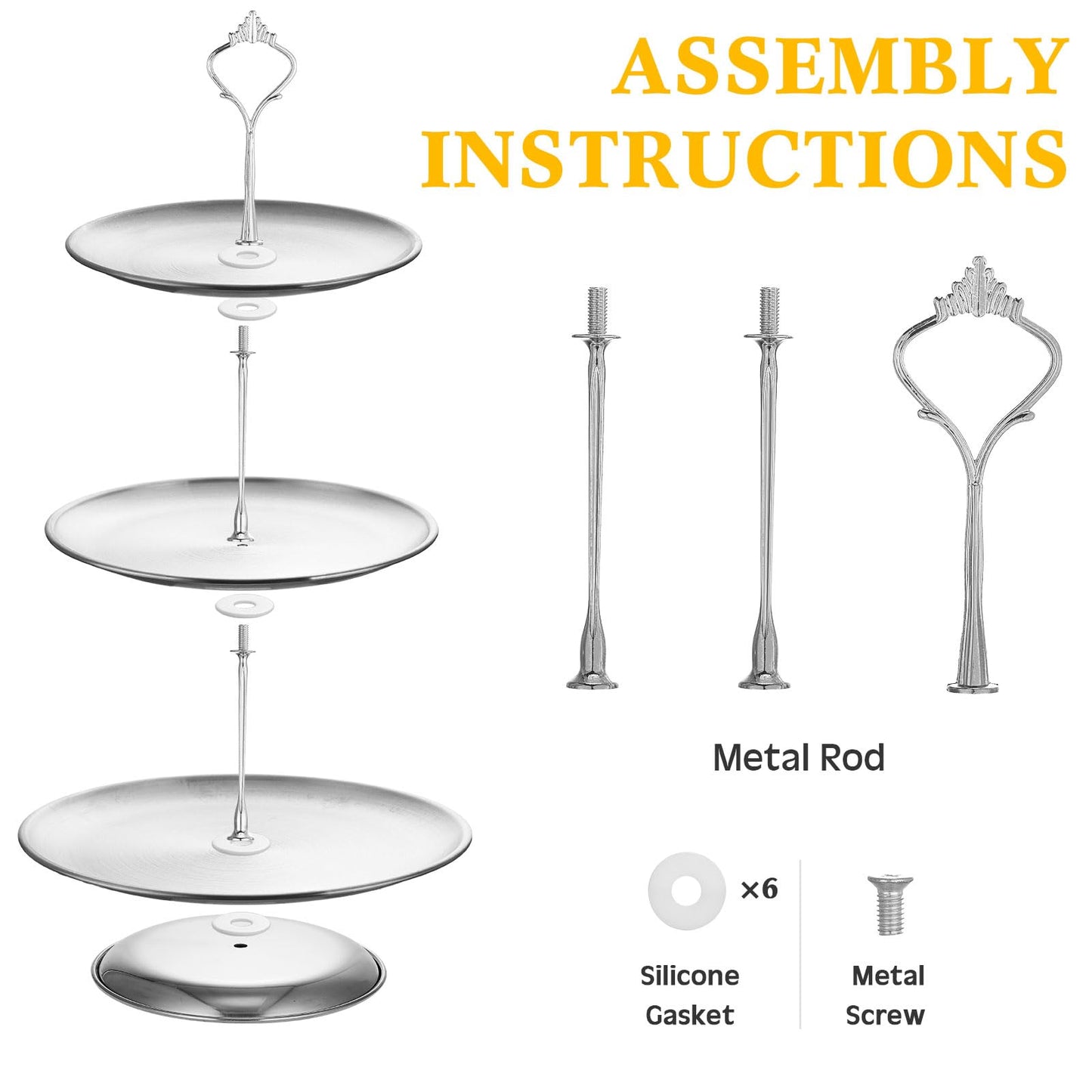 Gerrii Set of 2 Cupcake Display Stands 3 Tier Serving Tray Platters Stainless Steel Cup Cake Tower for Birthday Party Wedding Dessert Cookie Candy(Silver)