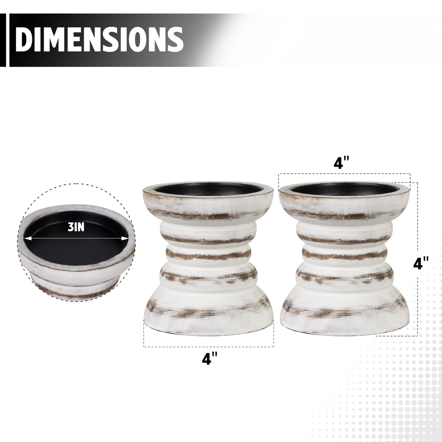 Candle Holder for Pillar Candle Set of 2, Farmhouse Wood Candle Holder, Rustic Wooden Candle Stand, Vintage Small Wooden Candlestick Holders for Living Room, Table Centerpiece, Rustic White