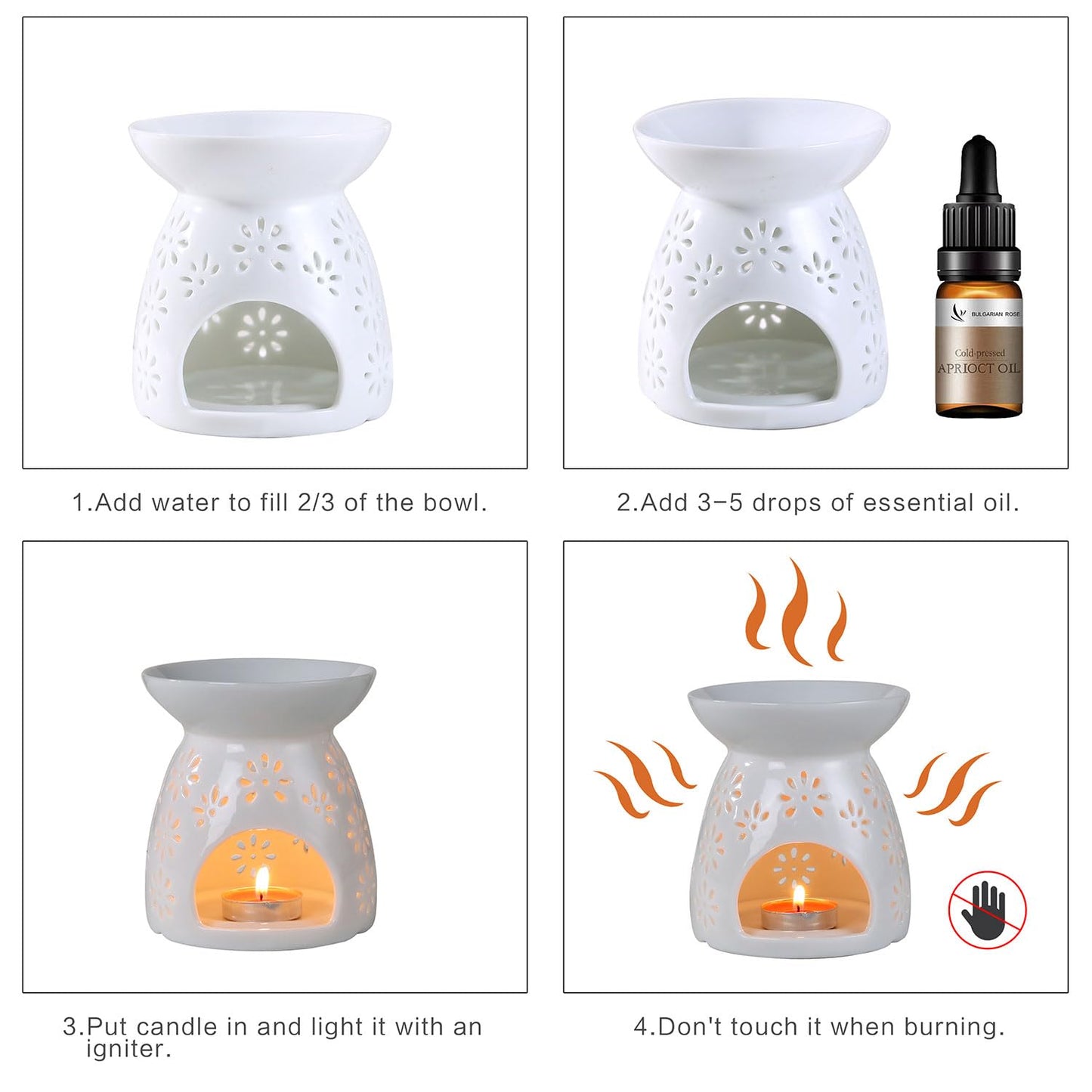 Auxmeware - Ceramic Tea Light Candle Holder, Essential Oil Burner Wax Melt Burner, Incense Aroma Diffuser, Home Decor