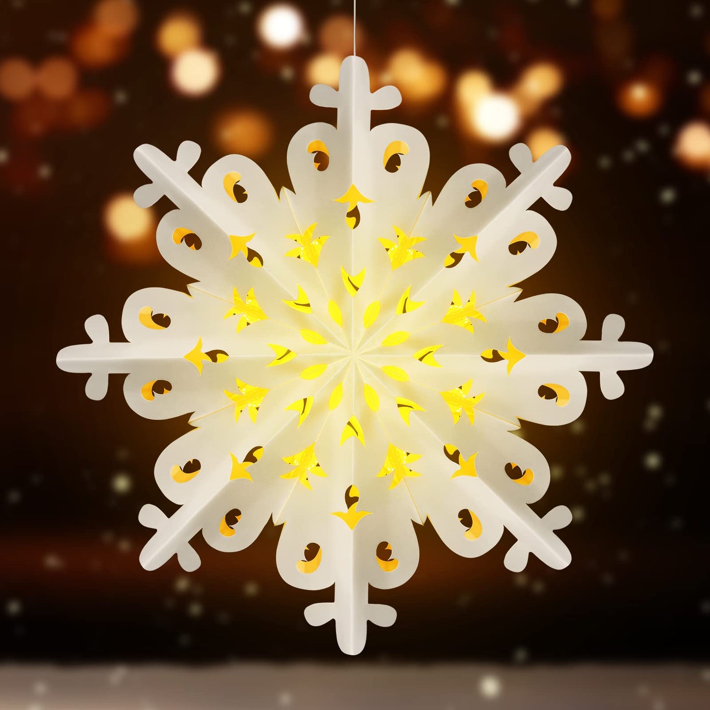 23.6 Inch Christmas Star Snowflake Paper Lantern with Light Timer Paper Lamp Party Supplies Hanging Decoration for Weddings Christmas Trees Birthday Holiday Party Celebration (Adorable Style)