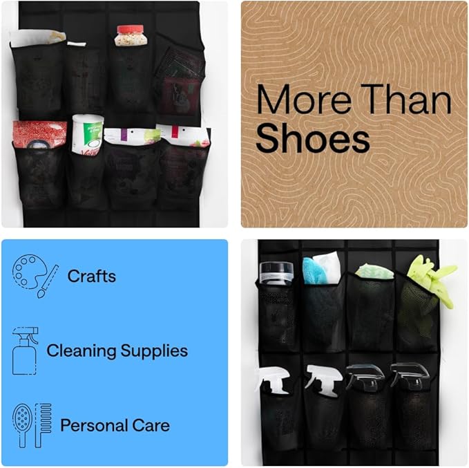 GORILLA GRIP Over the Door Shoe Organizer, 2 Pack, 24 Breathable Mesh Pockets