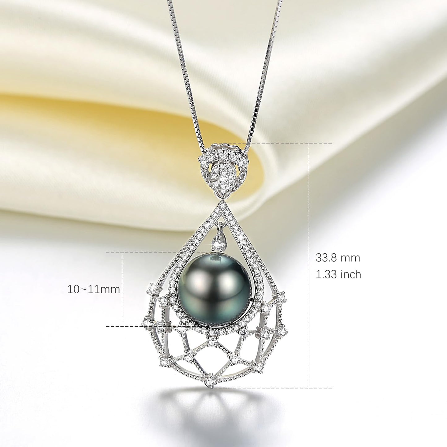 VIKI LYNN Tahitian Black Pearl Necklace for Women 10-11mm Single Genuine Freshwater Cultured Black Pearl Pendant with CZ Birthday Wedding Engagement Christmas gifts for Women, Mom, Her or Couple