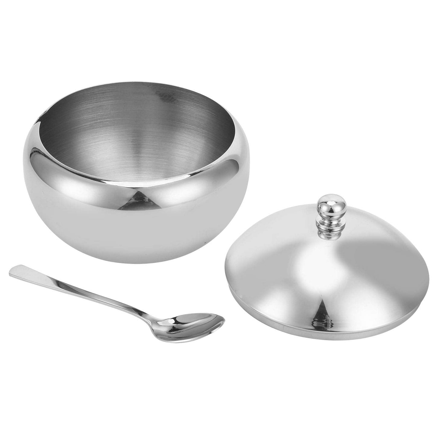 Seasoning Bowl,Stainless Steel Sugar Bowl With Lid and Spoon, Kitchen Storage Bottle Condiment Pots Ideal for Store Sugar, Salt, ,Spices(740ml,25.02OZ)