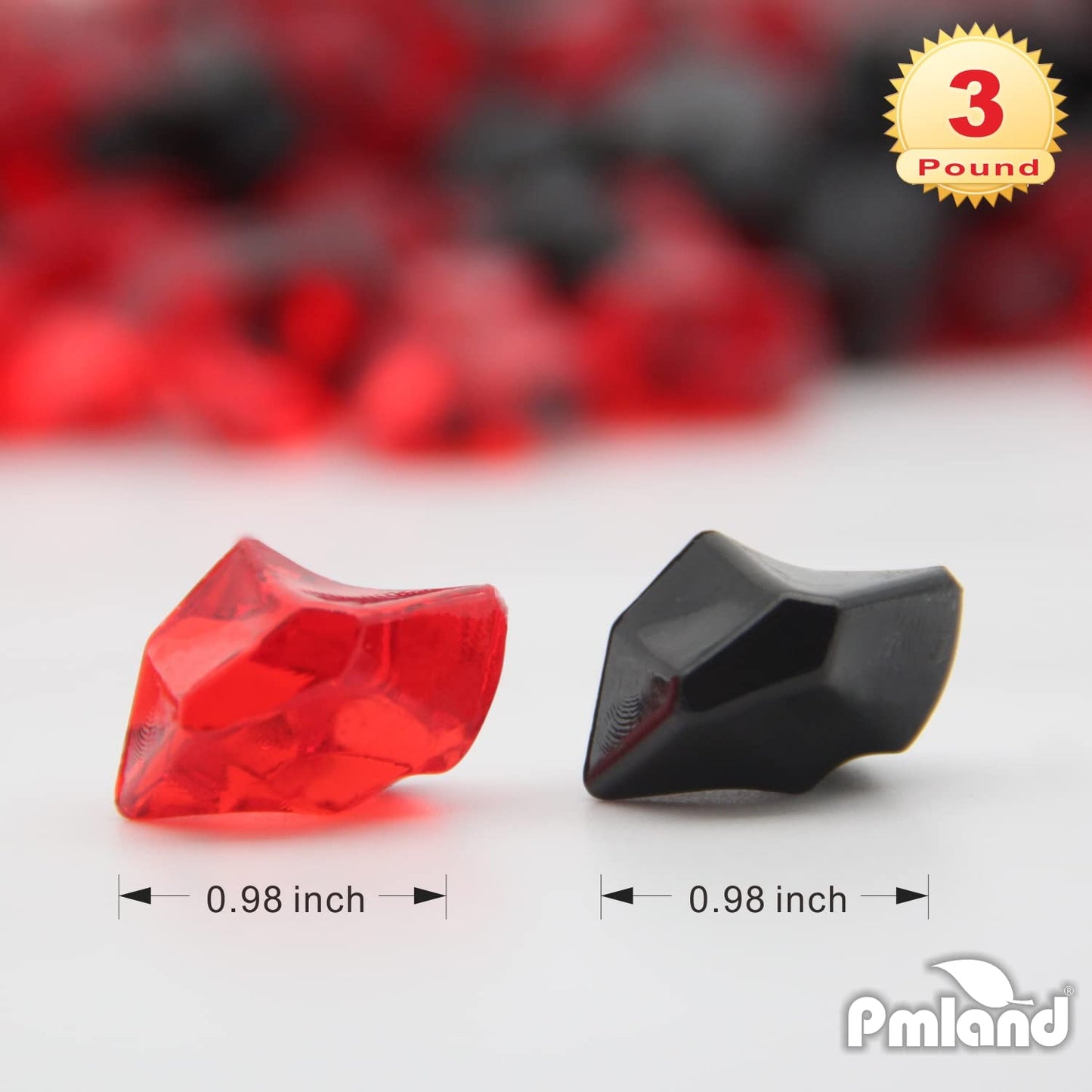 PMLAND Clear Fake Ice Rocks – 550 Pcs Large Acrylic Gems Crushed Plastic Diamonds, Black & Red (3Lbs/2.25 Quarts) – Bulk Vase Filler for Centerpieces Theme Décor Aquarium Table Scatter
