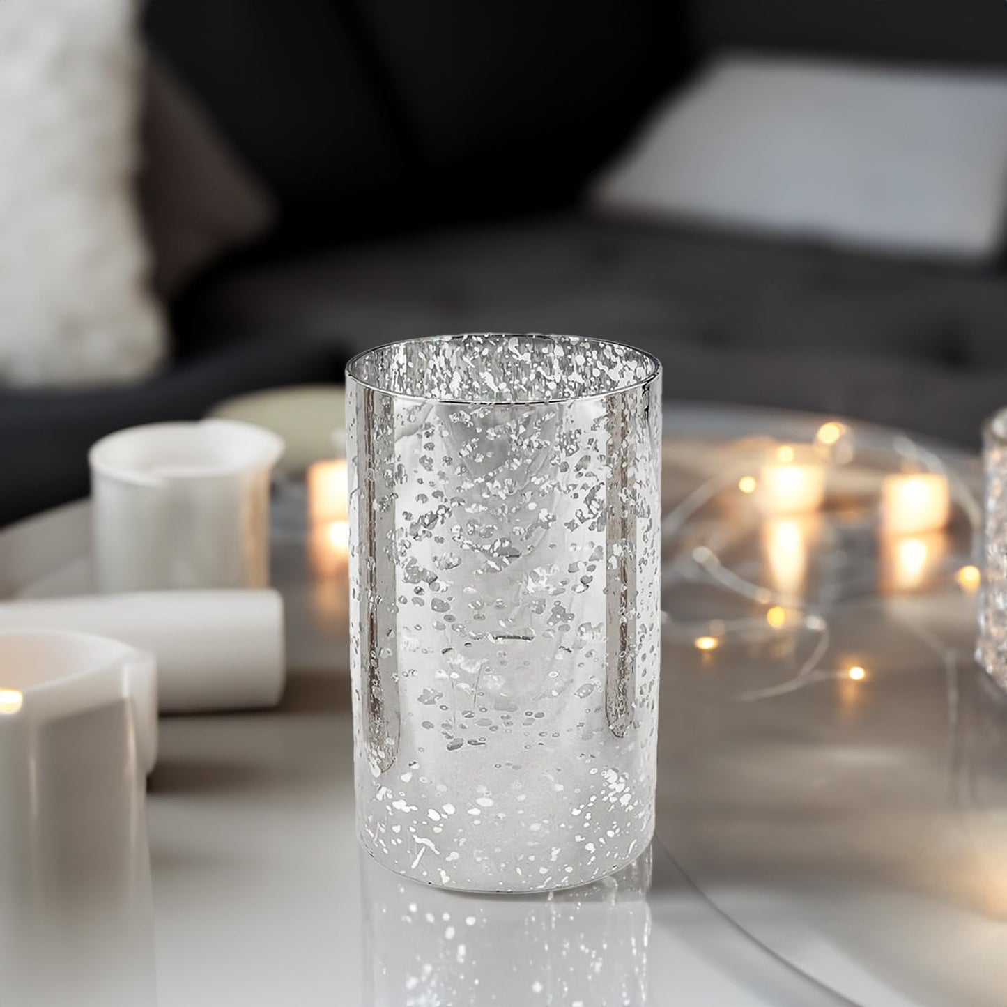 WGVI Hurricane Candle Holder Sleeve, W: 4", Ht: 6", Silver Speckled Glass Cylinder Open Both Ends, Chimney Tube Shade, 1 Piece