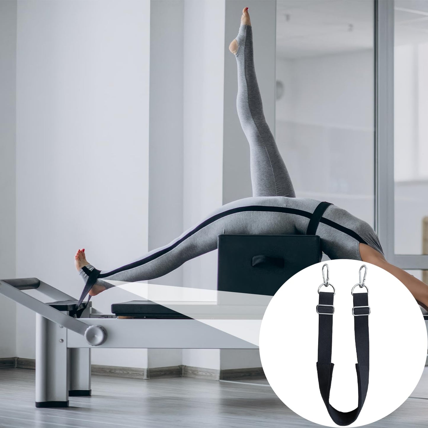 Pilates Foot Strap with Hook and Adjustable Buckles, Cotton Pilates Reformer Strap for Core Training, Balance and Flexibility Exercise Equipment, Thickened 27.6 Inch