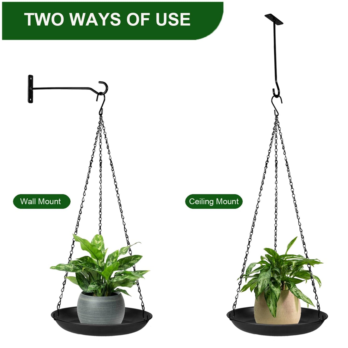 ARTORA Metal Plant Hanger, Indoor Decorative Wall Plant Hanging Basket Black Pot Holder Ceiling Flower Planter Hanging Chain with Long Hook (2 Pack)
