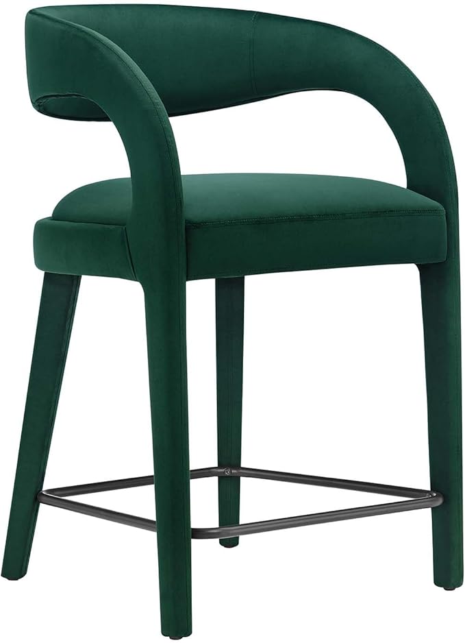 Modway EEI-6566-GRN-BLK Pinnacle Performance Velvet Counter Stool Set of Two