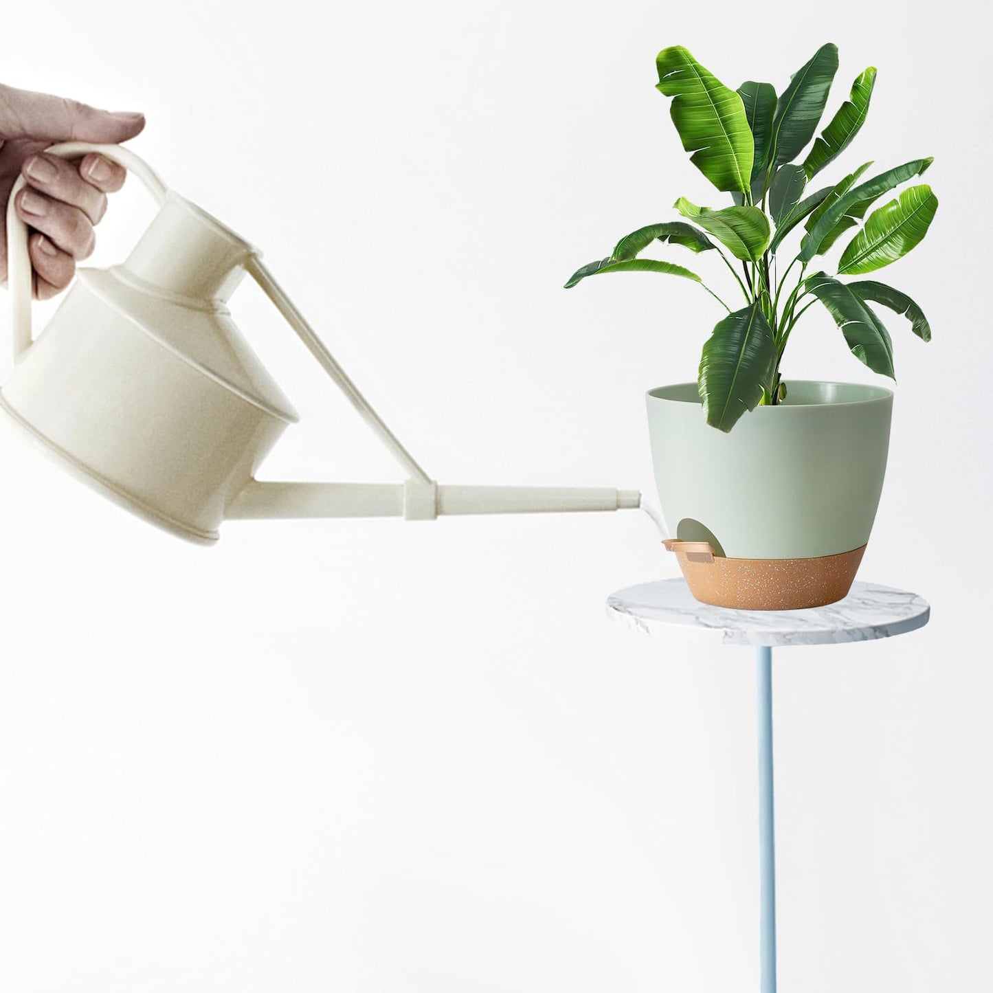 SE SUN-E Self Watering Plant Pot with Drainage Hole,Plant Pots Outdoor Flower Pots for Indoor Plants,Modern Green Plastic Self Watering Planters Succulent Pot 7pcs/Set