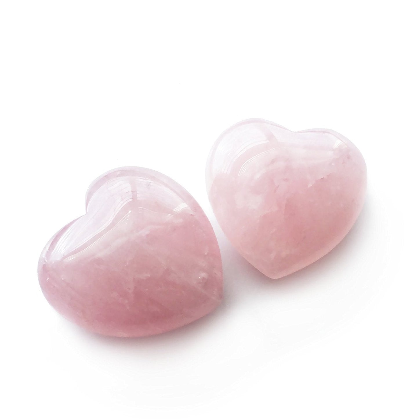 Polar Jade Set of 2 Hand-Carved Rose Quartz Puffy Hearts – 100% Natural Healing Crystals for Chakra Energy, Meditation, Massage, and Home Decor