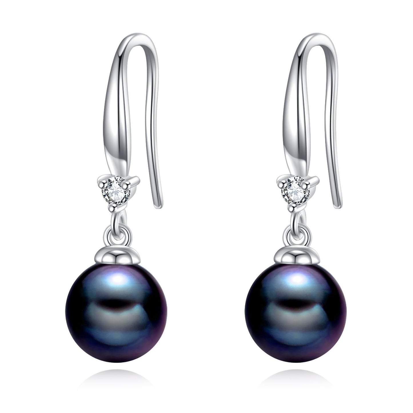 925 Sterling Silver Pearl Leverback Earrings Dangle Drop Birthstone Jewelry Gifts for Women (Black Pearl-April)