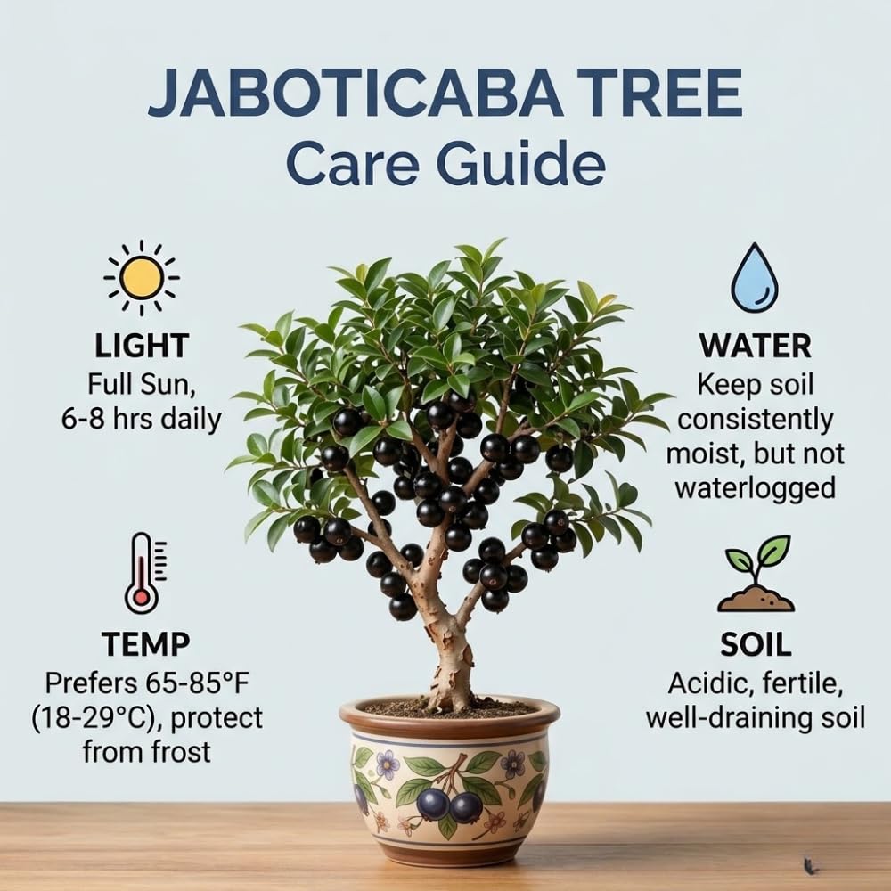Jaboticaba Live Plant, Black Jabuticaba Tree Plant, Live Brazilian Grapetree 2-3 Feet in 3 Gallon Pot, No Shipping to CA