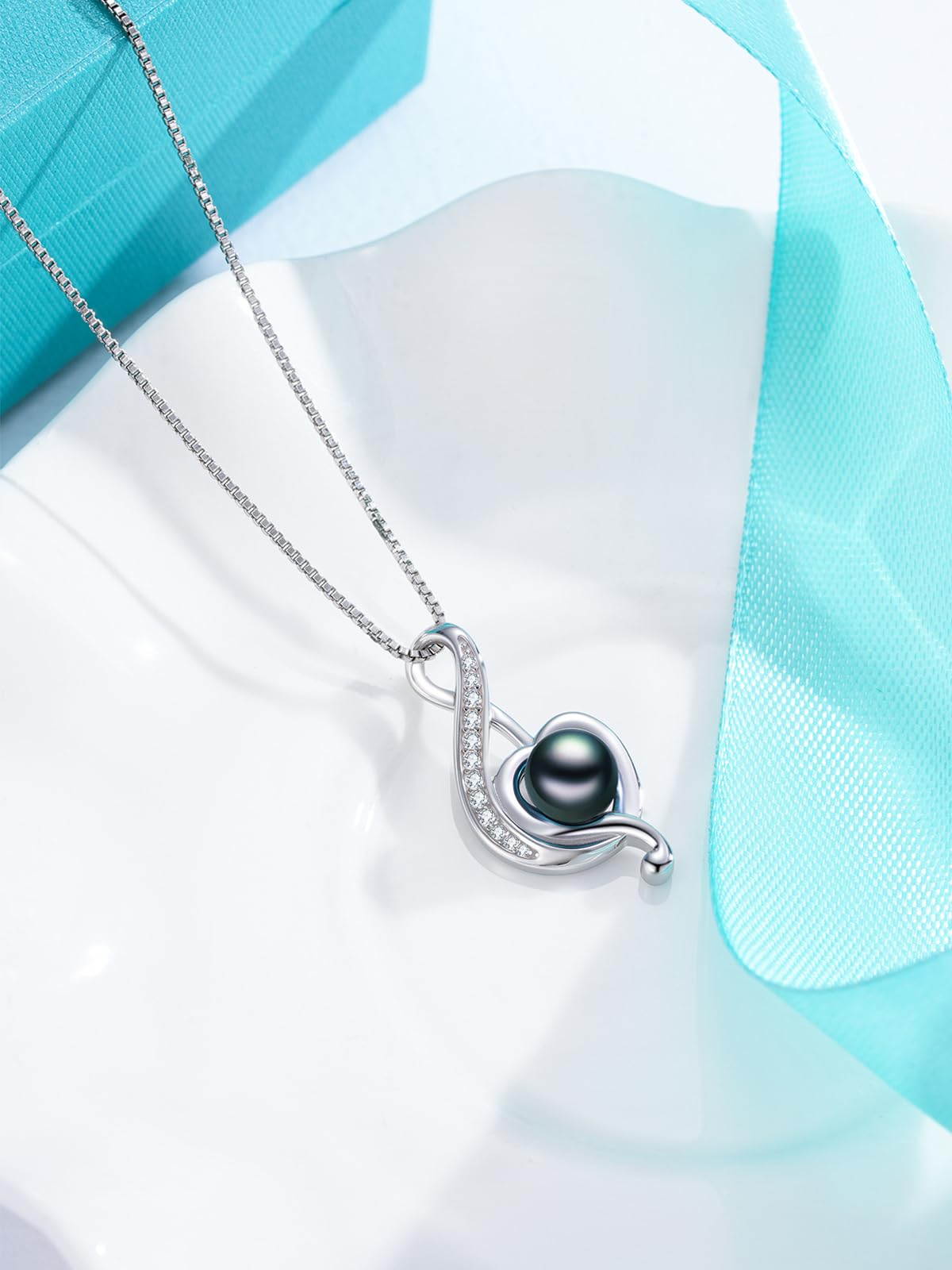KANNSOAR Tahitian Black Pearl Necklace 925 Sterling Silver Musical Note Pendant Tahitian Black Pearl Jewelry for Women Wife Gifts for Wedding Anniversary Christmas Birthday