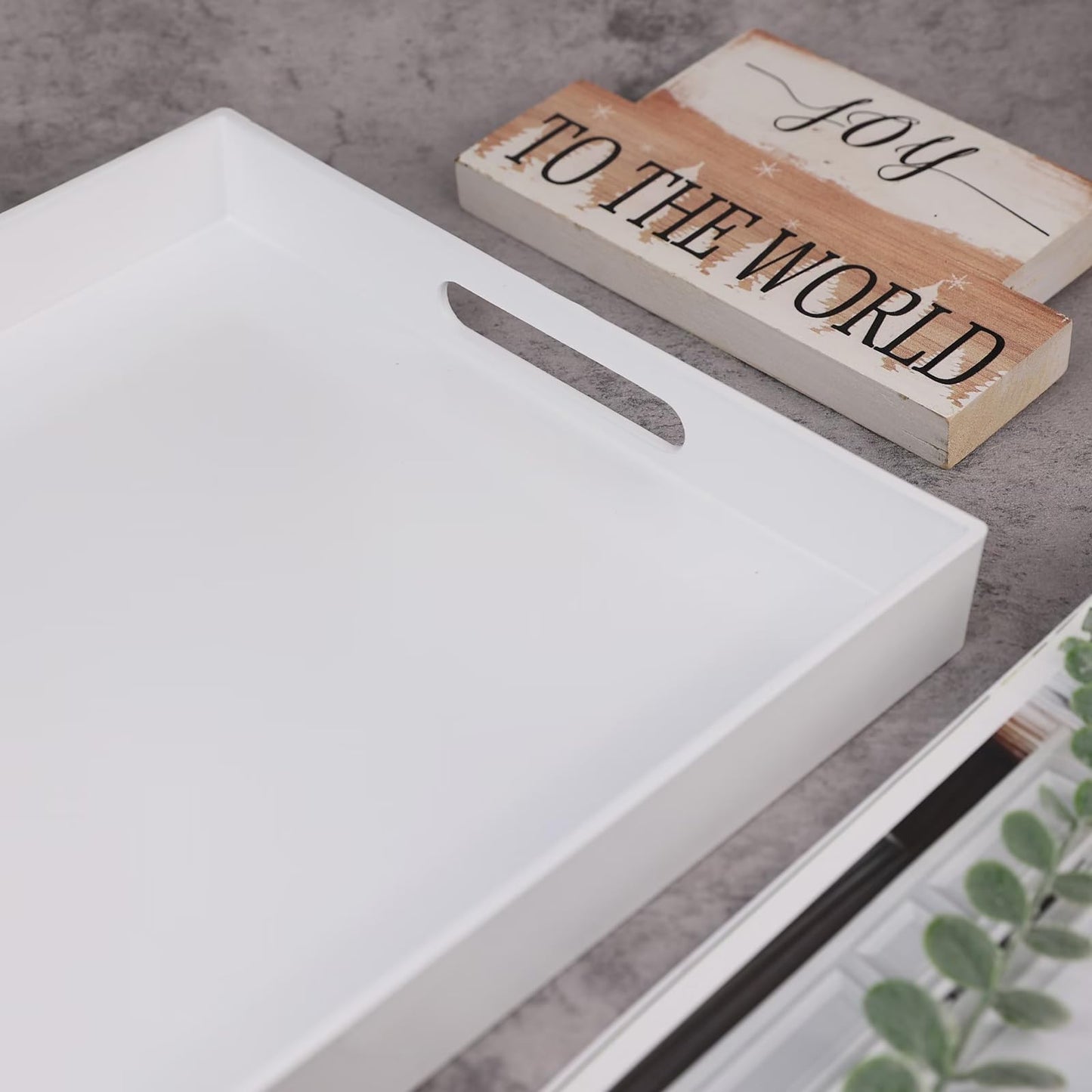 SforGUVA White Serving Tray for Coffee Table, Rectangular Plastic Decorative Tray with Handles for Entertaining, Outdoor Patio, Living Room, Ottoman, Bathroom Counter, 11.8”*15.7”*1.6”