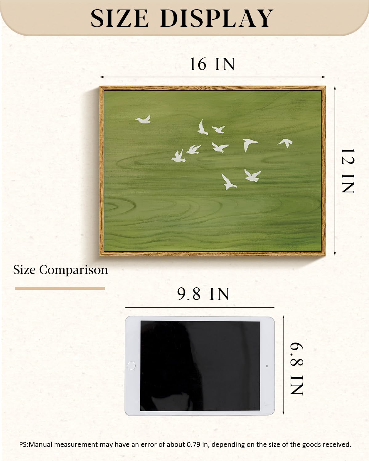 Peaceful Landscape 12x16 Zen Framed Canvas Wall Art, Abstract Minimalist Green Nature Print with Flying White Birds Painting, Modern Bedroom Office Home Farmhouse Calming Spaces Decor