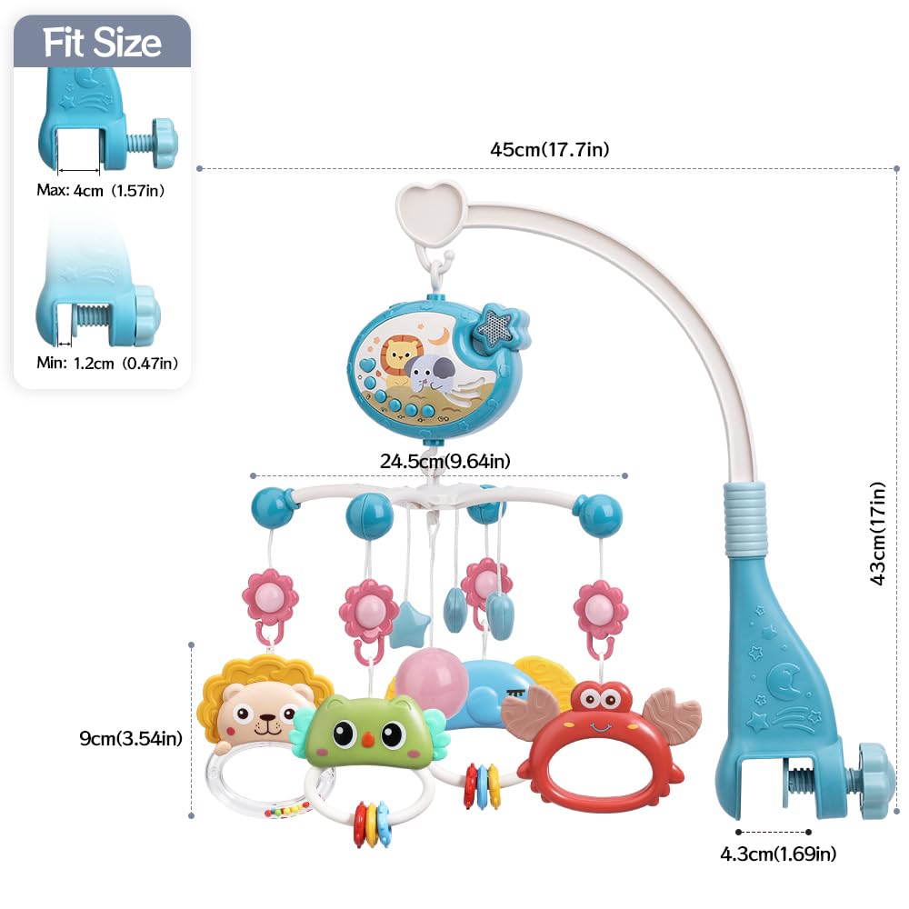 Mini Tudou Baby Musical Crib Mobile with Star Projection & Timing Function,Remote Control Music Box with Muisc & Night Lights,Hanging Rotating Animal Rattles for Kids,Toy for Newborn 0-24 Months