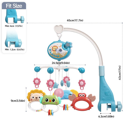 Mini Tudou Baby Musical Crib Mobile with Star Projection & Timing Function,Remote Control Music Box with Muisc & Night Lights,Hanging Rotating Animal Rattles for Kids,Toy for Newborn 0-24 Months