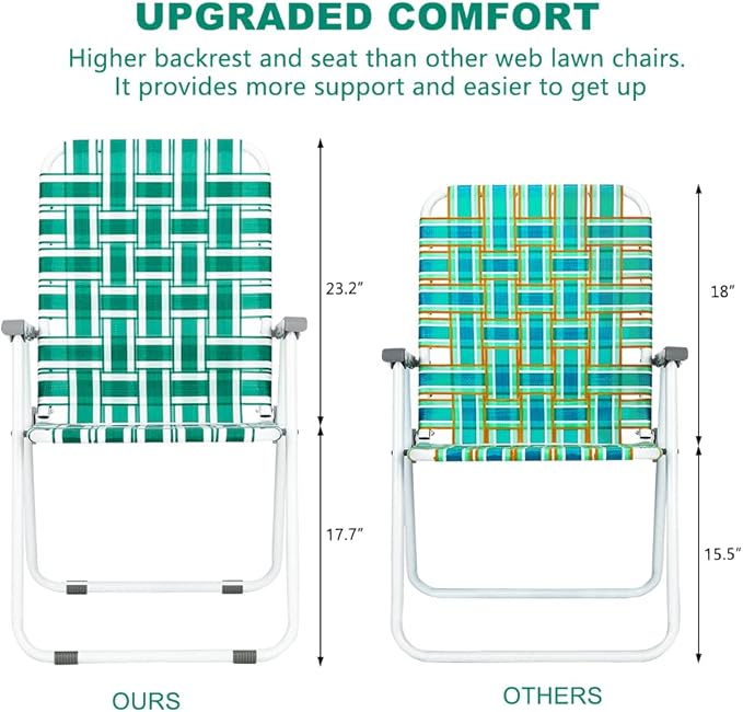 VINGLI Patio Lawn Webbed Folding Chairs Set of 4, Outdoor Beach Chair Portable Dining Chair for ir for Outdoor Yard, Garden(Green, Classic)