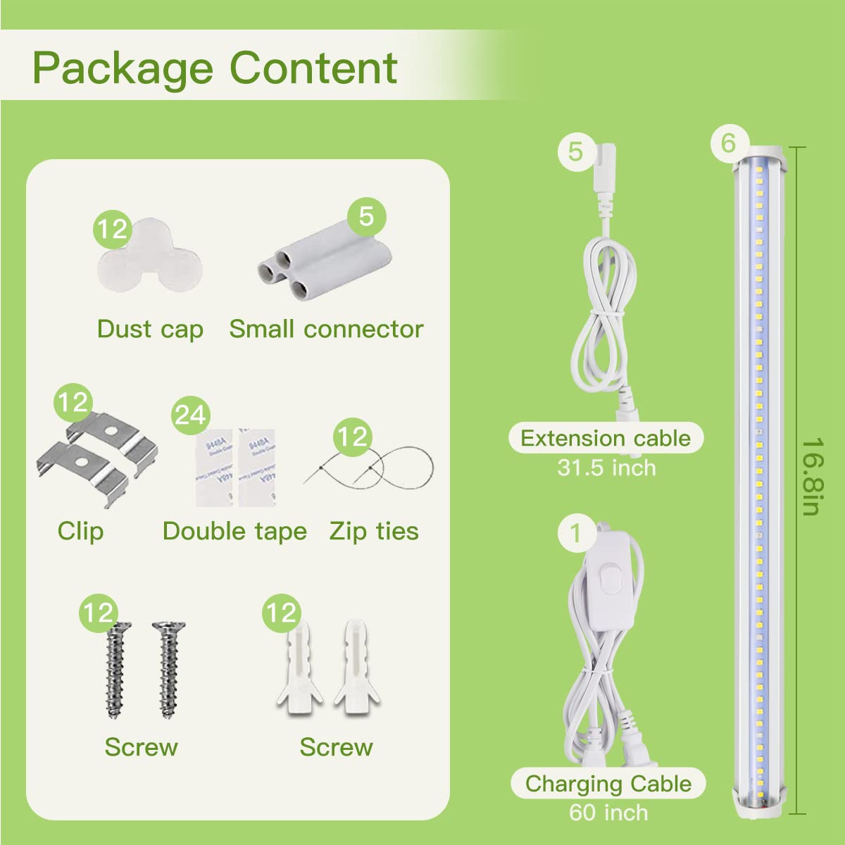 GYTF T5 LED Grow Lights, 306-Bulbs 5000K White Full Spectrum Plant Growing Lamp Bars for Indoor Plants Seedling Hydroponics, Daisy-Chain Design (6 x 10W, 300W Equivalent)
