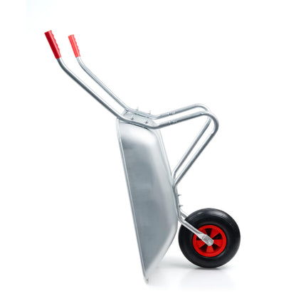 Crystals 65L/100KG Wheelbarrow Heavy Duty Galvanised - Home Garden Cart with Pneumatic Tyre - (80L x 60W x 60H) cm Silver