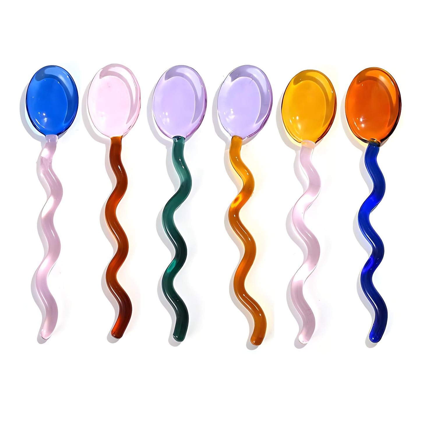 Turbokey Glass Spoons Heat Resistant Clear Coffee Spoon 5.5 Inches Stirring Rod Mixing Spoon Bar Swizzle Stick for Salt Sugar Tea Cocktail Milkshake Appetizers Desserts (6 Color)