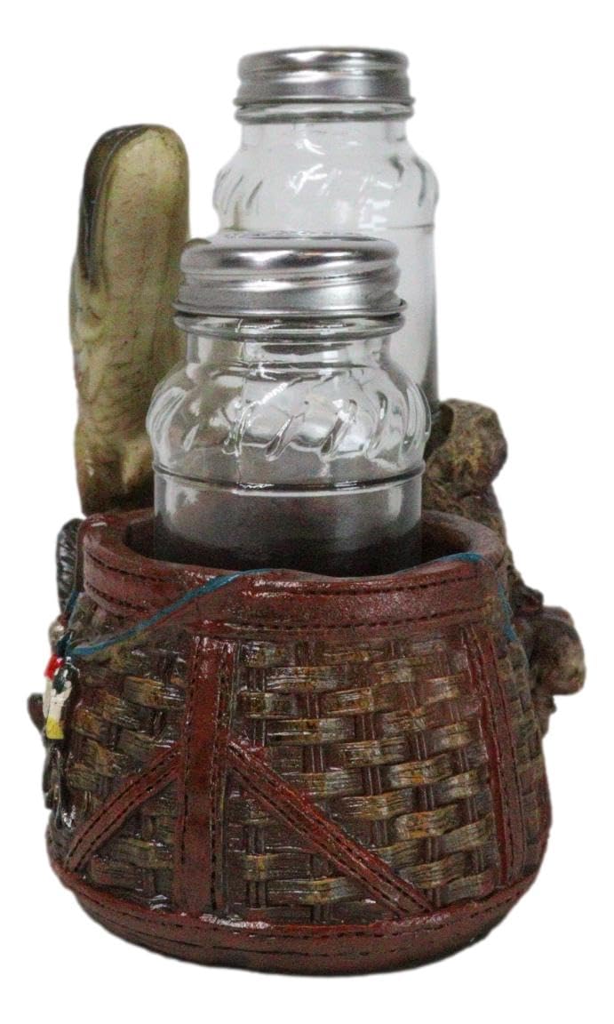 Ebros Gift Nautical Marine Fisherman Sea Bass Fishing With Tackle Box Wicker Saddle Bags Salt and Pepper Shakers Holder Figurine Set for Rustic Cabin Lodge Restaurant Bar Kitchen Decor