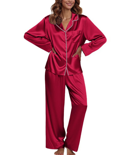 Ekouaer Pajamas For Women Set Silk Pjs 2 Piece Satin Sleepwear Long Sleeve Button Down Lounge Sets With Pant