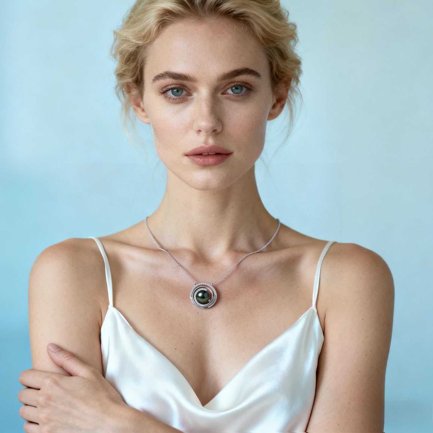 Natural Tahitian Black Pearl Necklace Christmas Gift for Women Wife Mom Daughter, Jewelry Gifts for Wedding Anniversary Birthday, 10-11mm Seawater Pearl with Sterling Silver Moissanite Circle Pendant