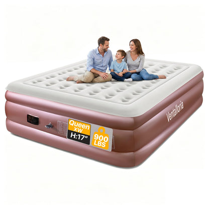 Ventalloria Luxury Air Mattress with Built in Pump Extra-Wide Queen Size Blow Up Mattress, 900 lbs Support Airbed Inflatable Mattress 17" Raised Air Bed, Inflatable Bed for Guest, Home & Camping