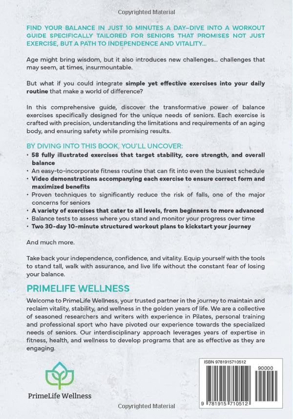 10-Minute Balance Exercises for Seniors: Fully Illustrated Home Workout Guide with 58 Simple Exercises to Improve Stability, Core Strength, Prevent Falls & Gain Independence - Video Included!