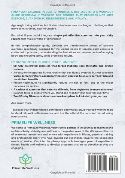 10-Minute Balance Exercises for Seniors: Fully Illustrated Home Workout Guide with 58 Simple Exercises to Improve Stability, Core Strength, Prevent Falls & Gain Independence - Video Included!