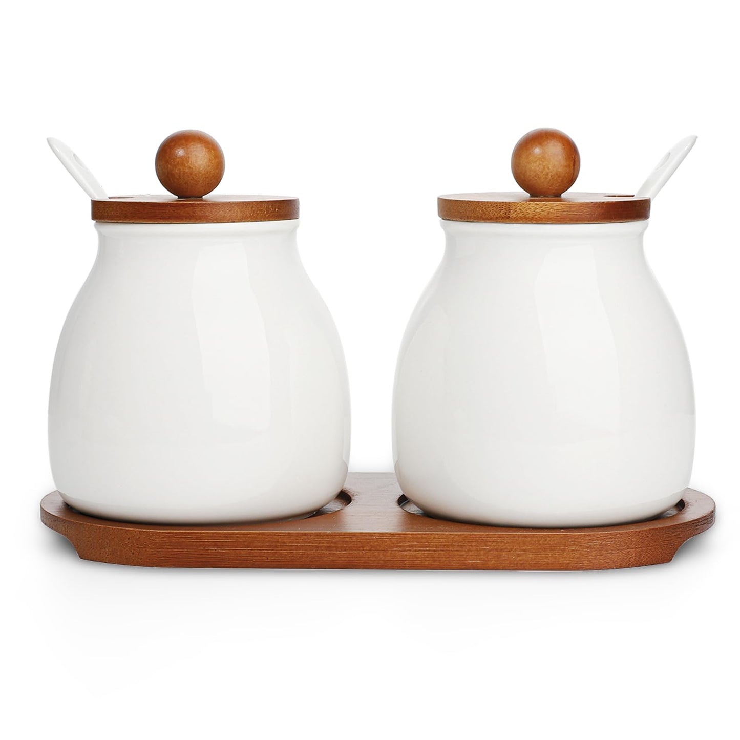 Sailench Ceramic Sugar Bowl Set of 2, Sugar Bowl with Lid and Spoon,Sugar Jar Container Set for Coffee Bar Kitchen Home (2, White)