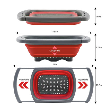 Qimh Colander collapsible, Colander Strainer Over The Sink Vegetable Fruit Strainer Basket (6 Quart) with Extendable Handles, New Kitchen Essentials