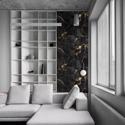 REDAMANCY Modern Black Gold Marble Abstract Peel and Stick Door Stickers Vinyl Mural Decals Decor Modern Wallpaper Self-Adhesive, Waterproof, Removable