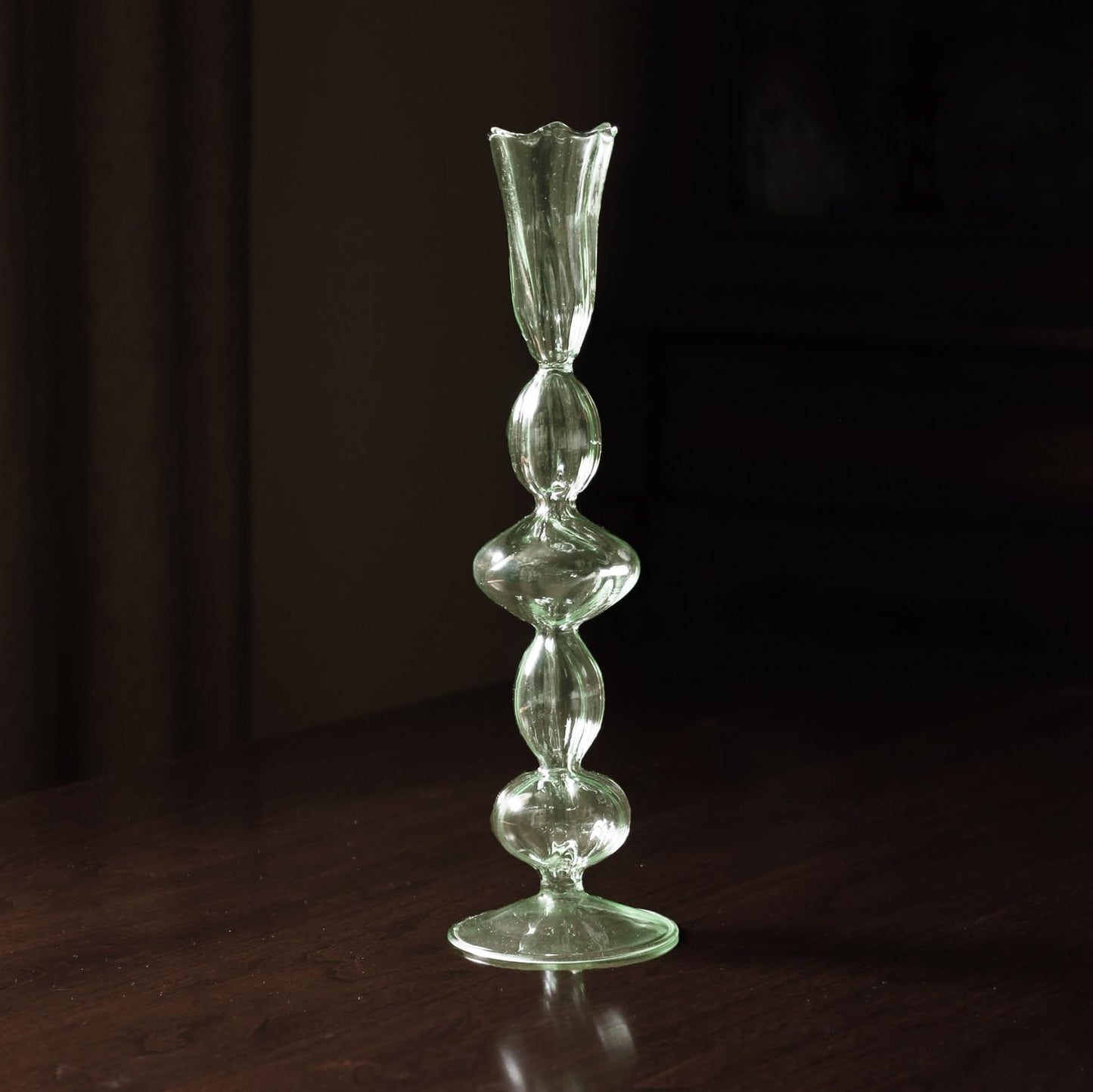 Glass Blossoms Candlestick Holder Set of 2 (Green)