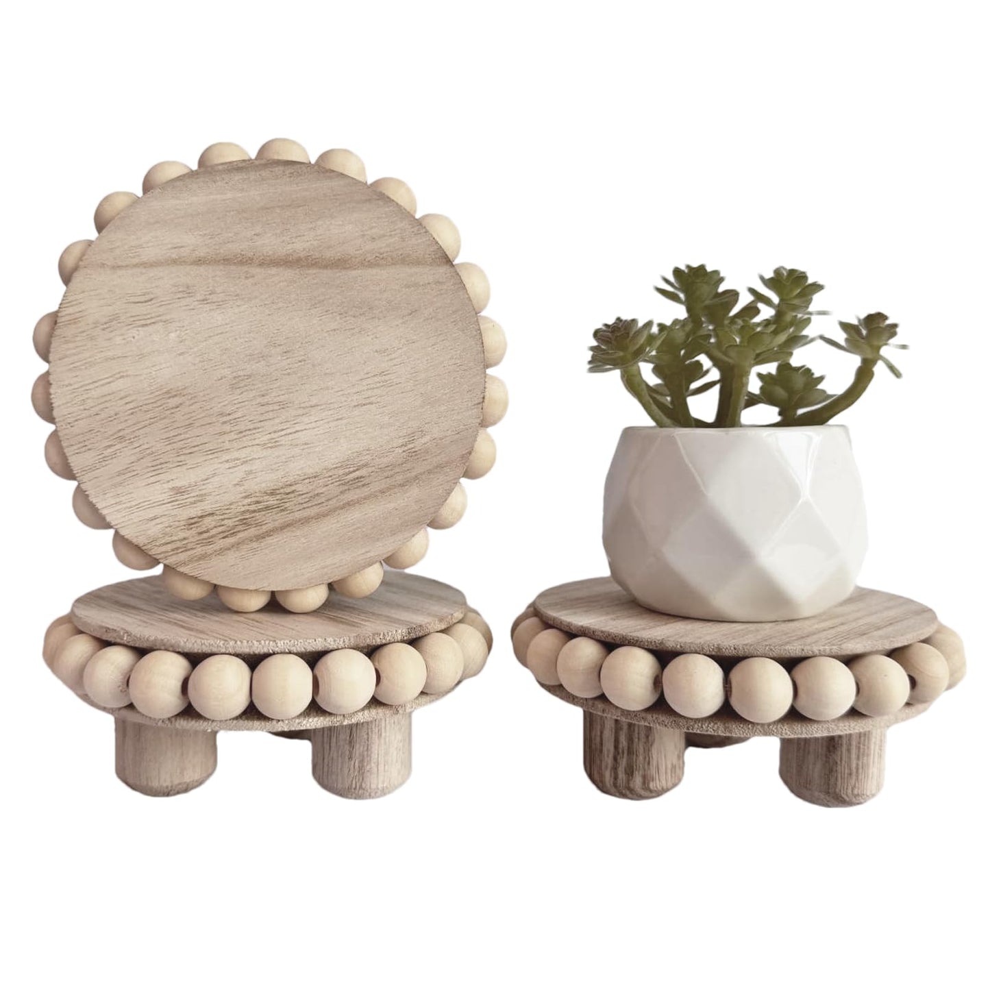 3 Pcs Small Wood Risers for Display,Mini 4 Inch Wooden Round Riser Famrhouse Pedestal Decor Succulent Potted Beaded Stand for Table Tiered Trays Home Kitchen Decoration (Mini Light Brown-3pack)