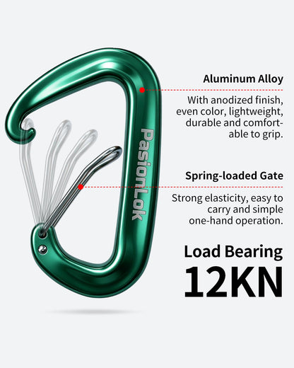 PasionLok Carabiner Clips Heavy Duty 12KN, 2 Pack Aluminum Carabiner Keychain, Small D Ring Hook for Hammock Camping Essentials, Backpack Key Ring Clip, Dog Leash, Multi Color