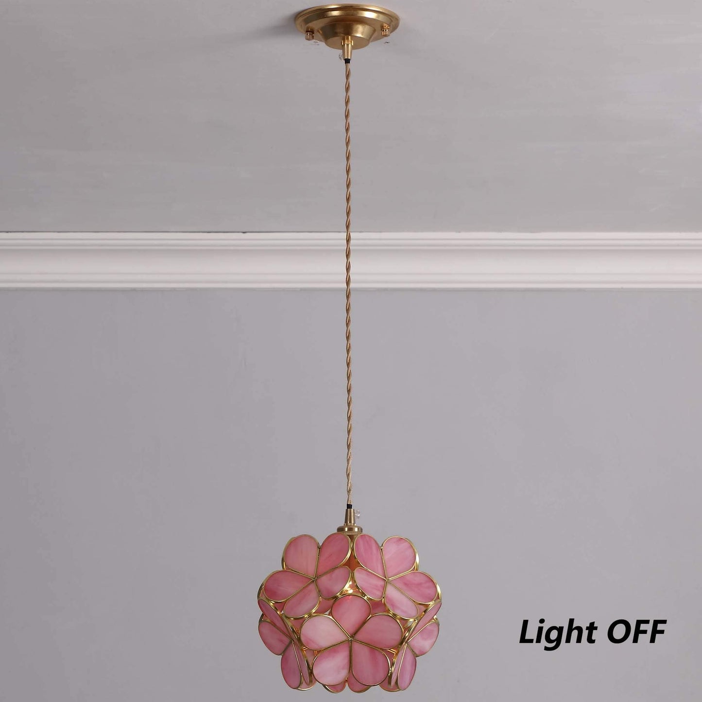 Bieye L10742 Petals Tiffany Style Stained Glass Ceiling Pendant Light with 8-inch Wide Lampshade (Pink, 8" Cherry Blossom)
