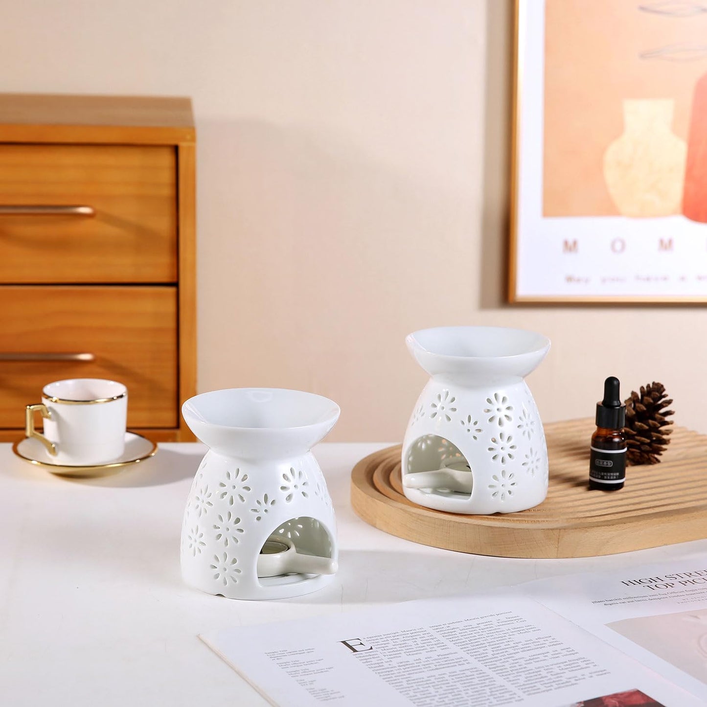 Auxmeware - Ceramic Tea Light Candle Holder, Essential Oil Burner Wax Melt Burner, Incense Aroma Diffuser, Home Decor